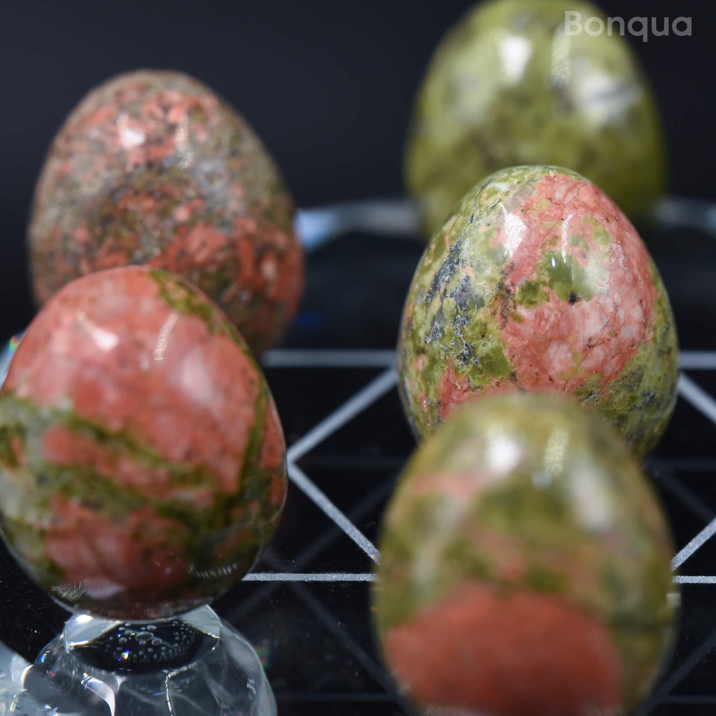 7 pc 20 MM Petit Oeuf en Unakite Sphère Avec Socle 7 Chakra