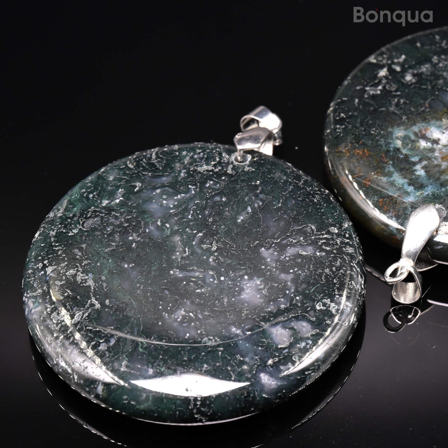 Pendentif Agate Mousse Ronde