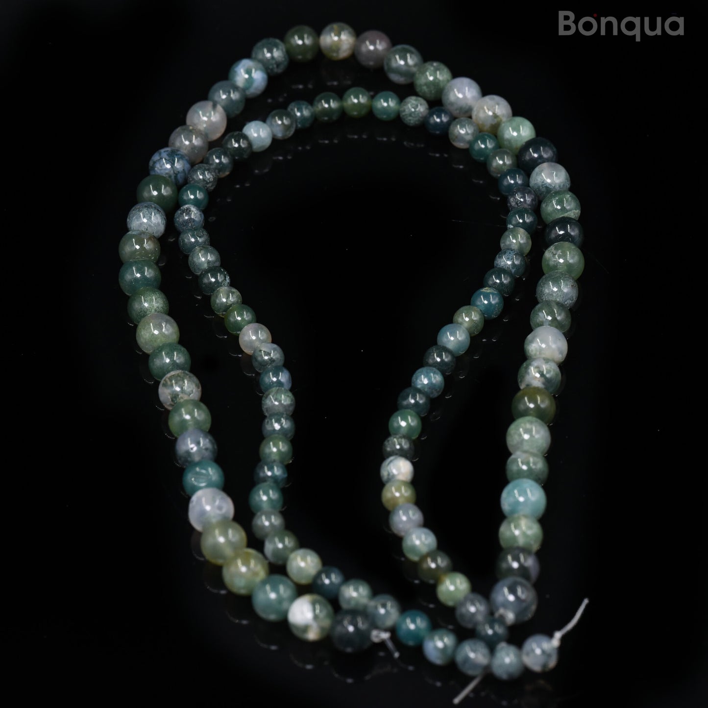 Perles Moss Agate AA- Ronde