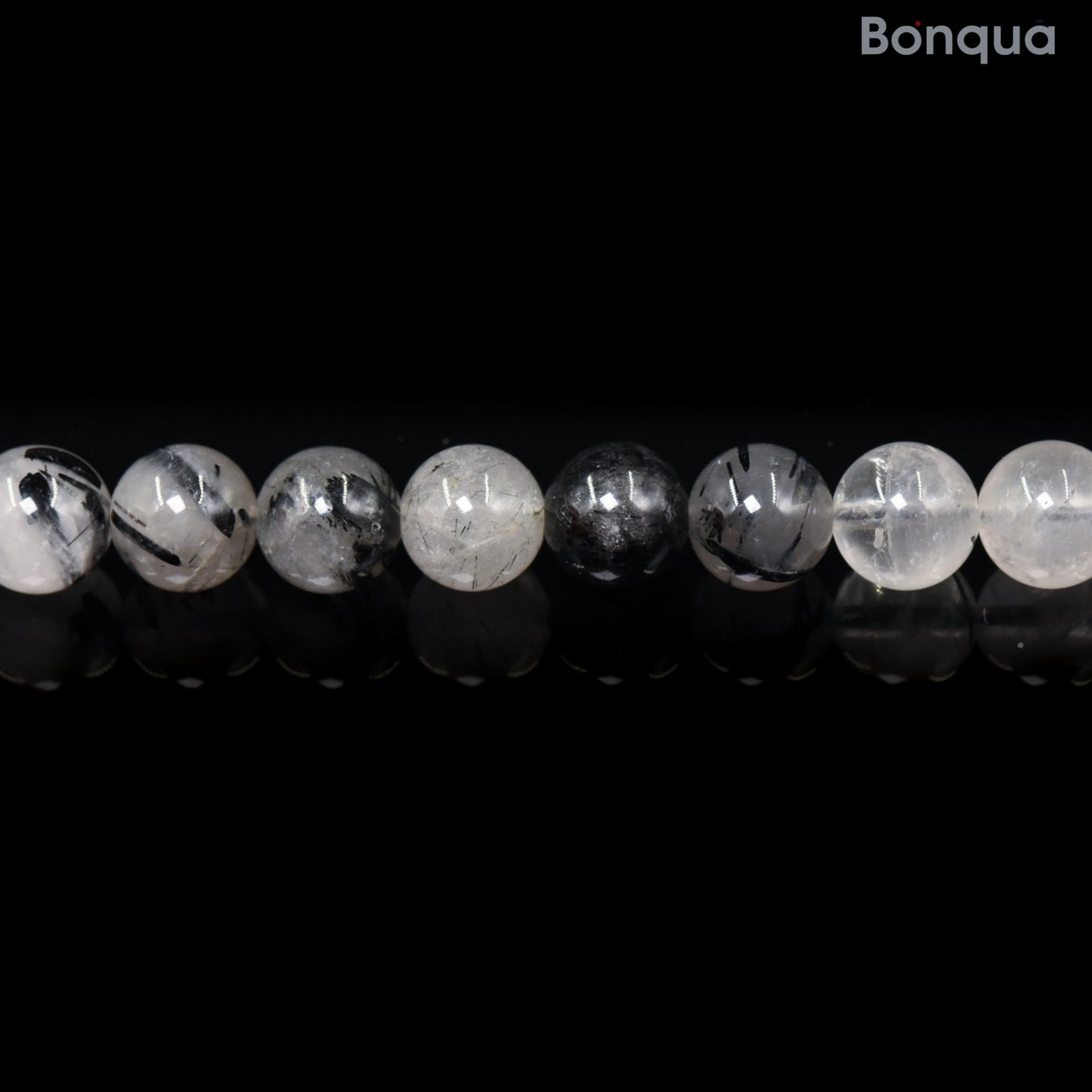 Perles Quartz tourmaline AA- Ronde