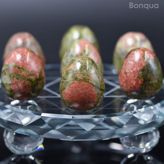 7 pc 20 MM Petit Oeuf en Unakite Sphère Avec Socle 7 Chakra
