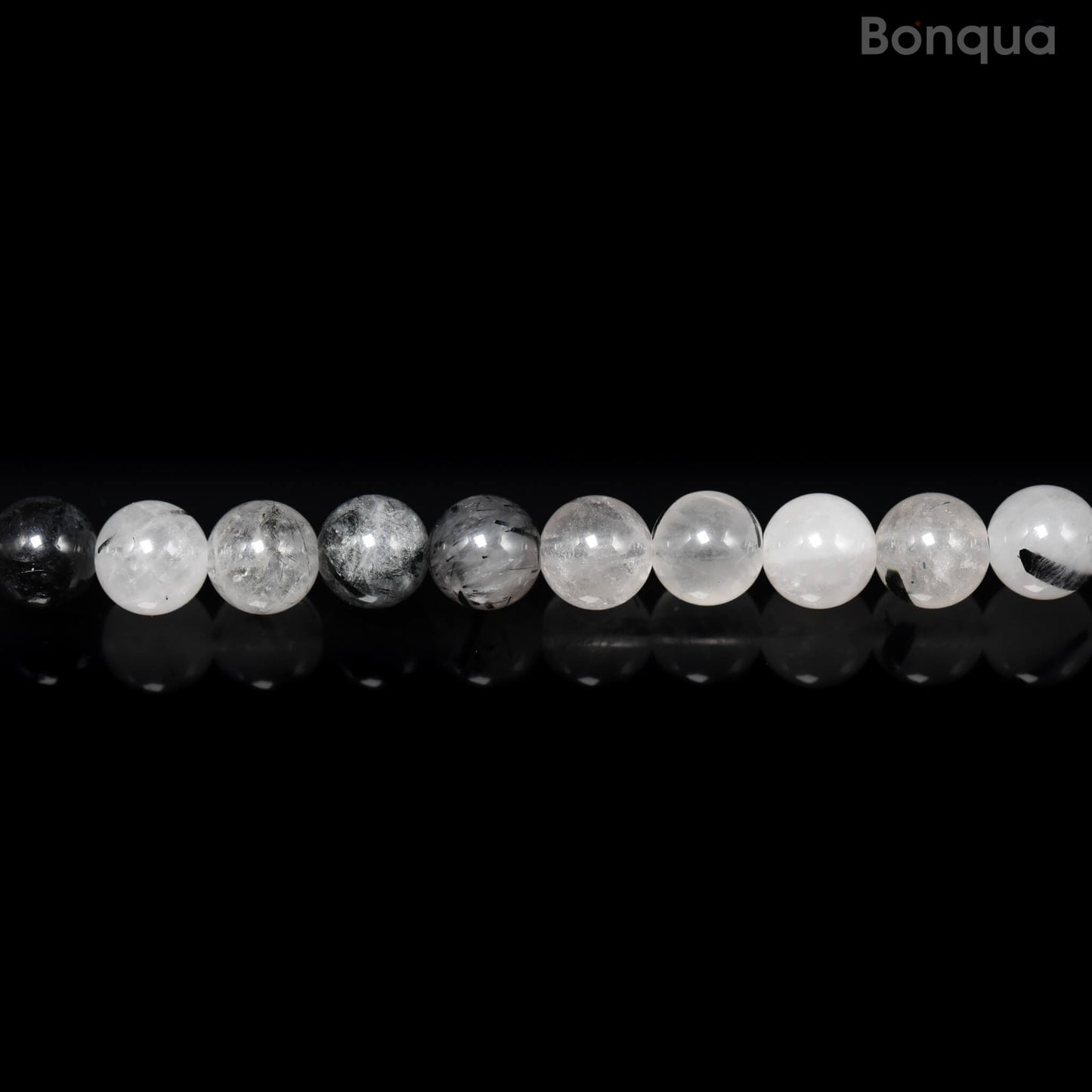 Perles Quartz tourmaline AA- Ronde