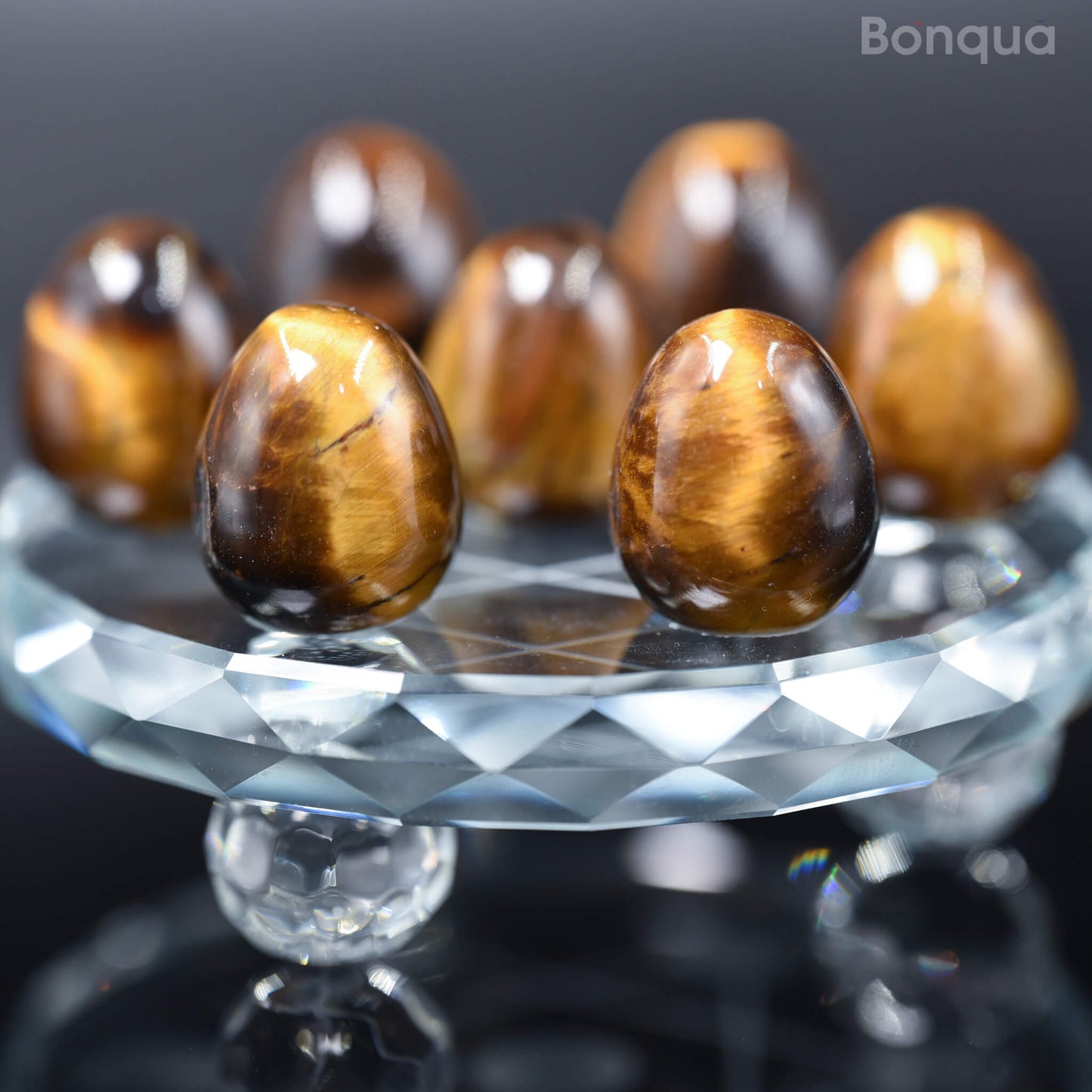 7 pc 20 MM Petit Oeuf  en Oeil de Tigre Sphère Avec Socle 7 Chakra