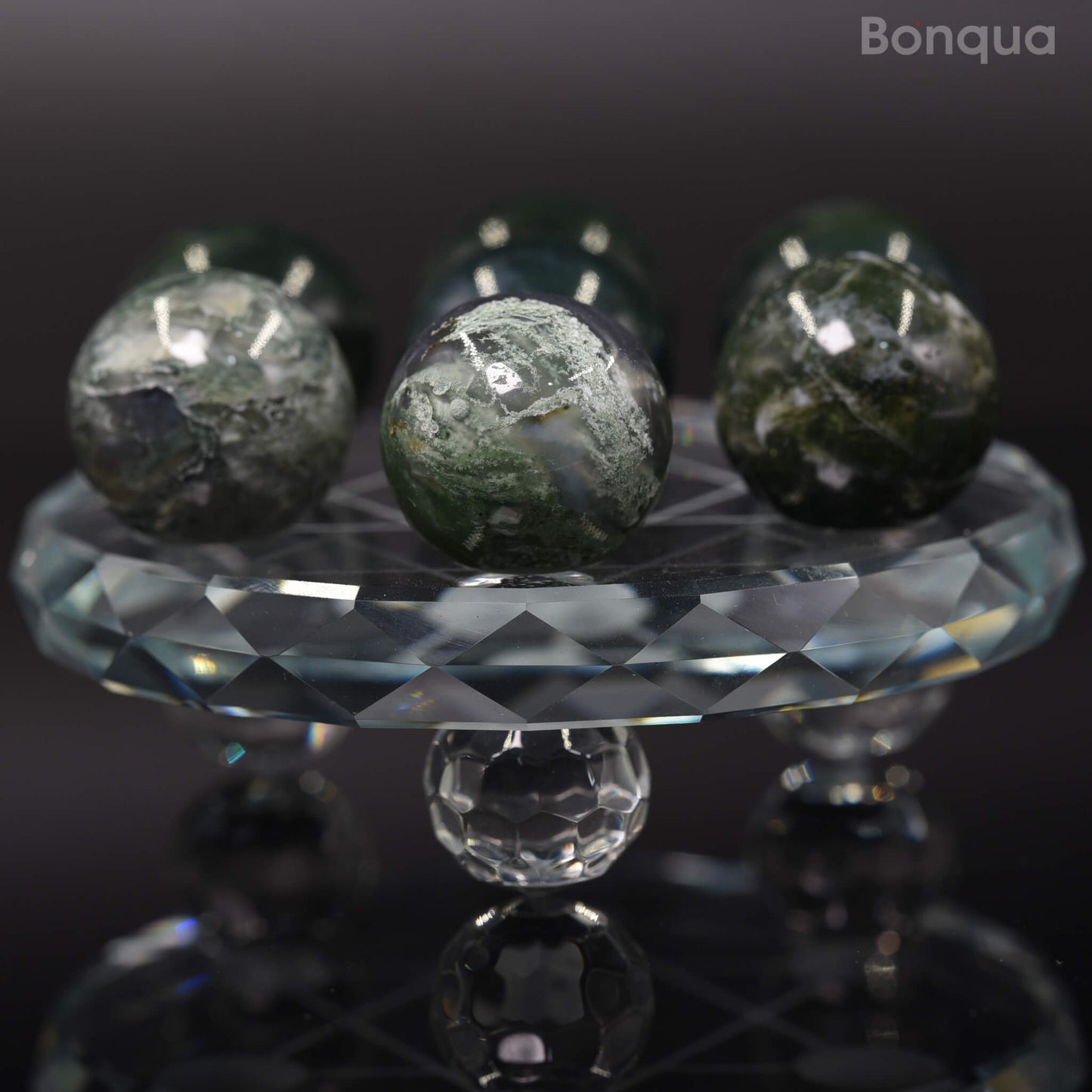 7 pc 20 MM Agate Mousse  Petite Sphere Avec Socle 7 Chakra