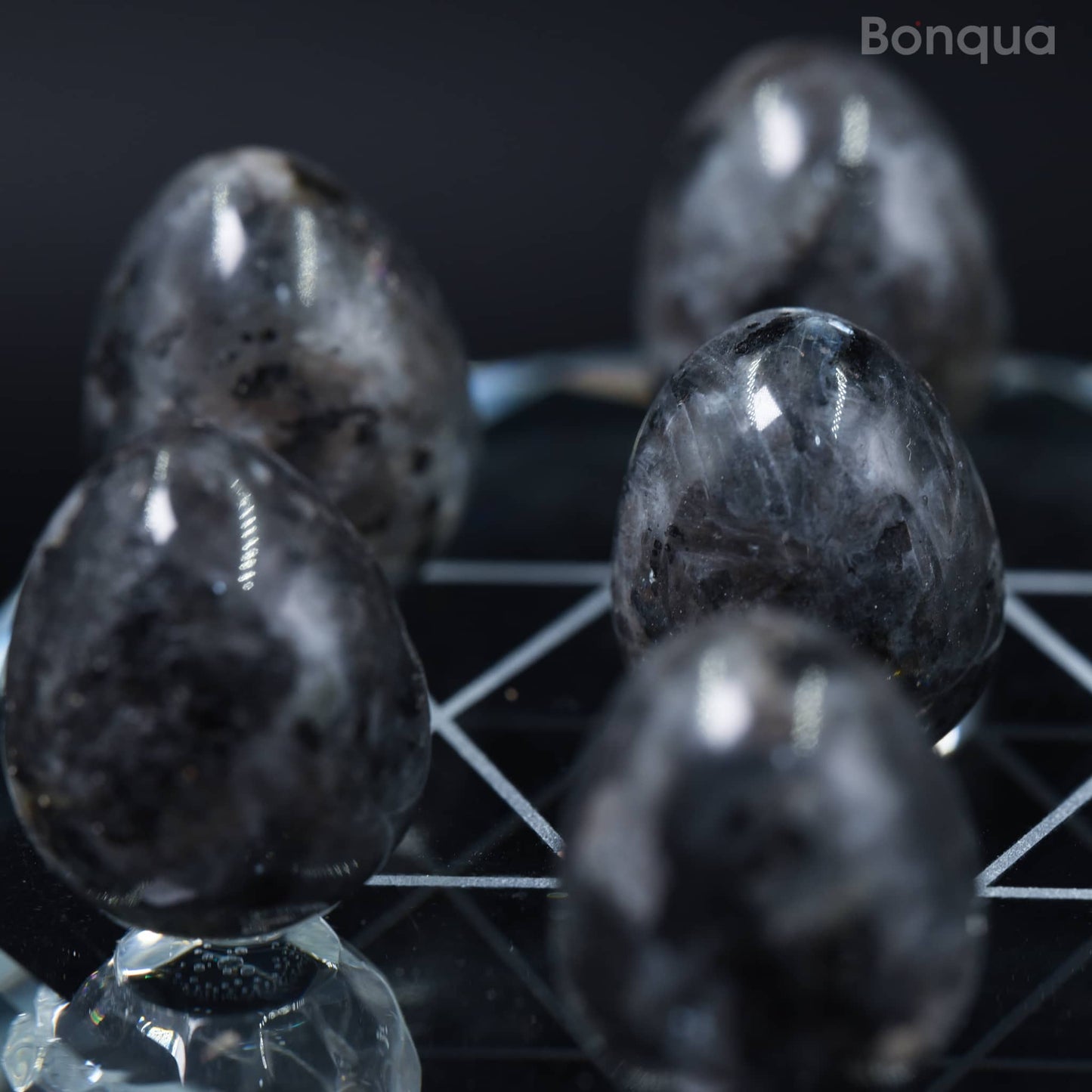 7 pc 20 MM Petit Oeuf en Larvikite Sphère Avec Socle 7 Chakra