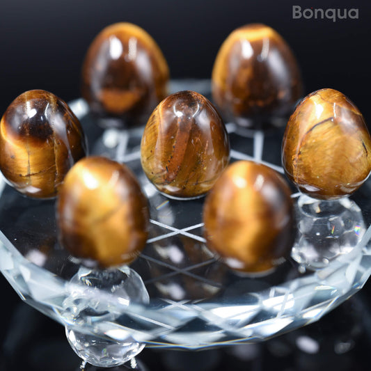 7 pc 20 MM Petit Oeuf  en Oeil de Tigre Sphère Avec Socle 7 Chakra