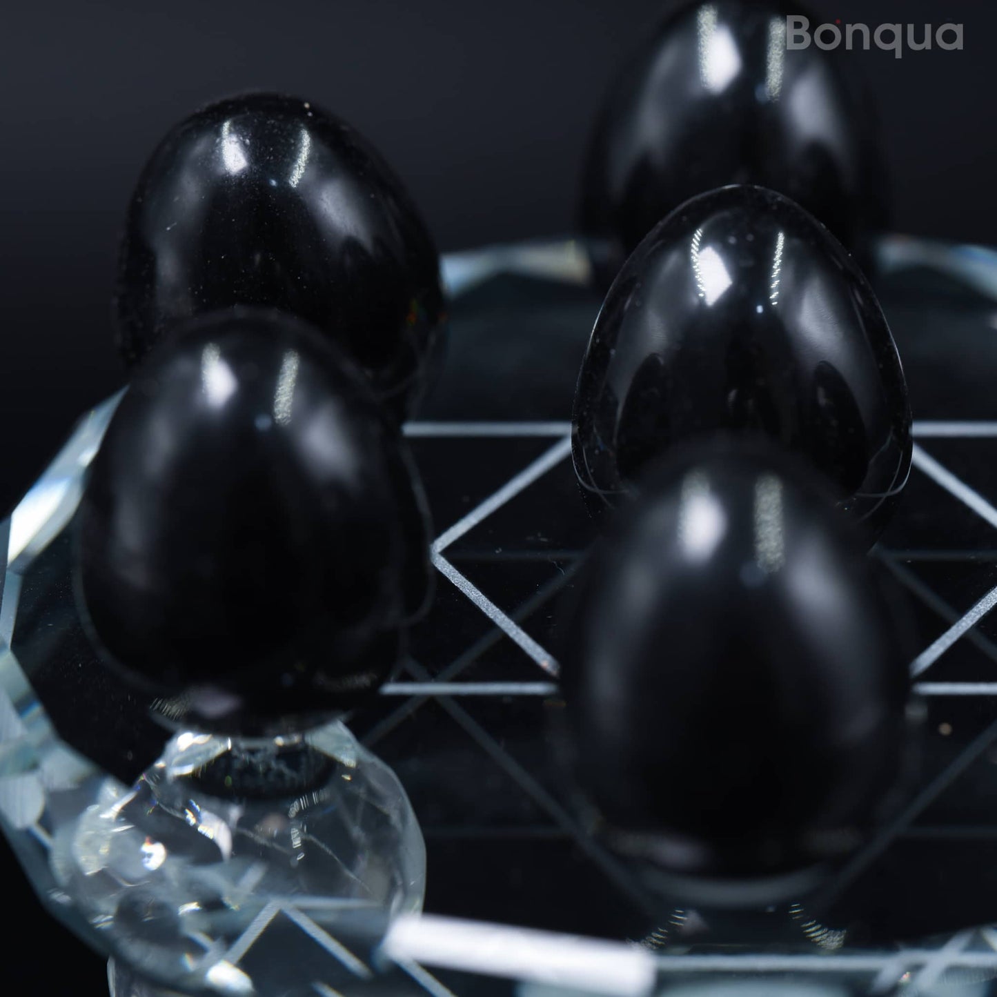 7 pc 20 MM Petit Oeuf en Obsidienne Noire Sphère Avec Socle 7 Chakra