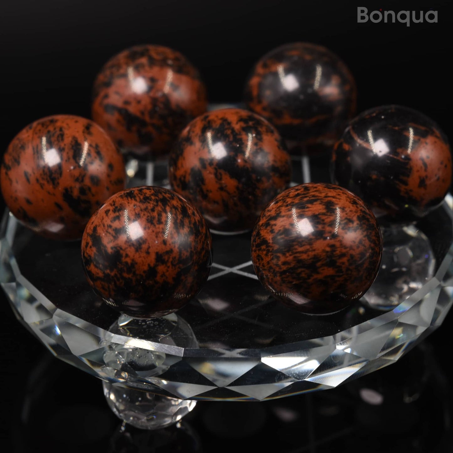 7 pc 20 MM Obsidienne Acajou Petite Sphere Avec Socle 7 Chakra
