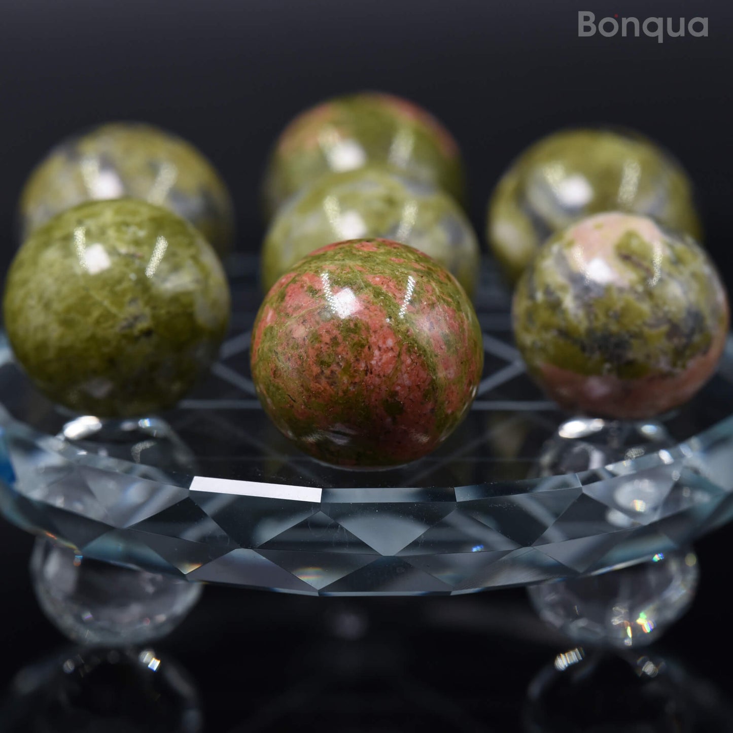 7 pc 20 MM Unakite Petite Sphere Avec Socle 7 Chakra
