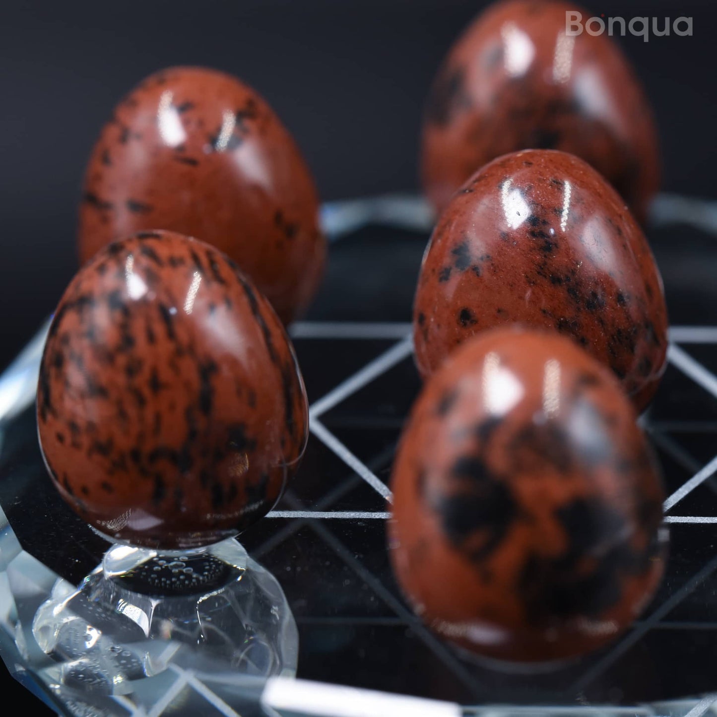 7 pc 20 MM Petit Oeuf en Obsidienne Acajou Sphère Avec Socle 7 Chakra