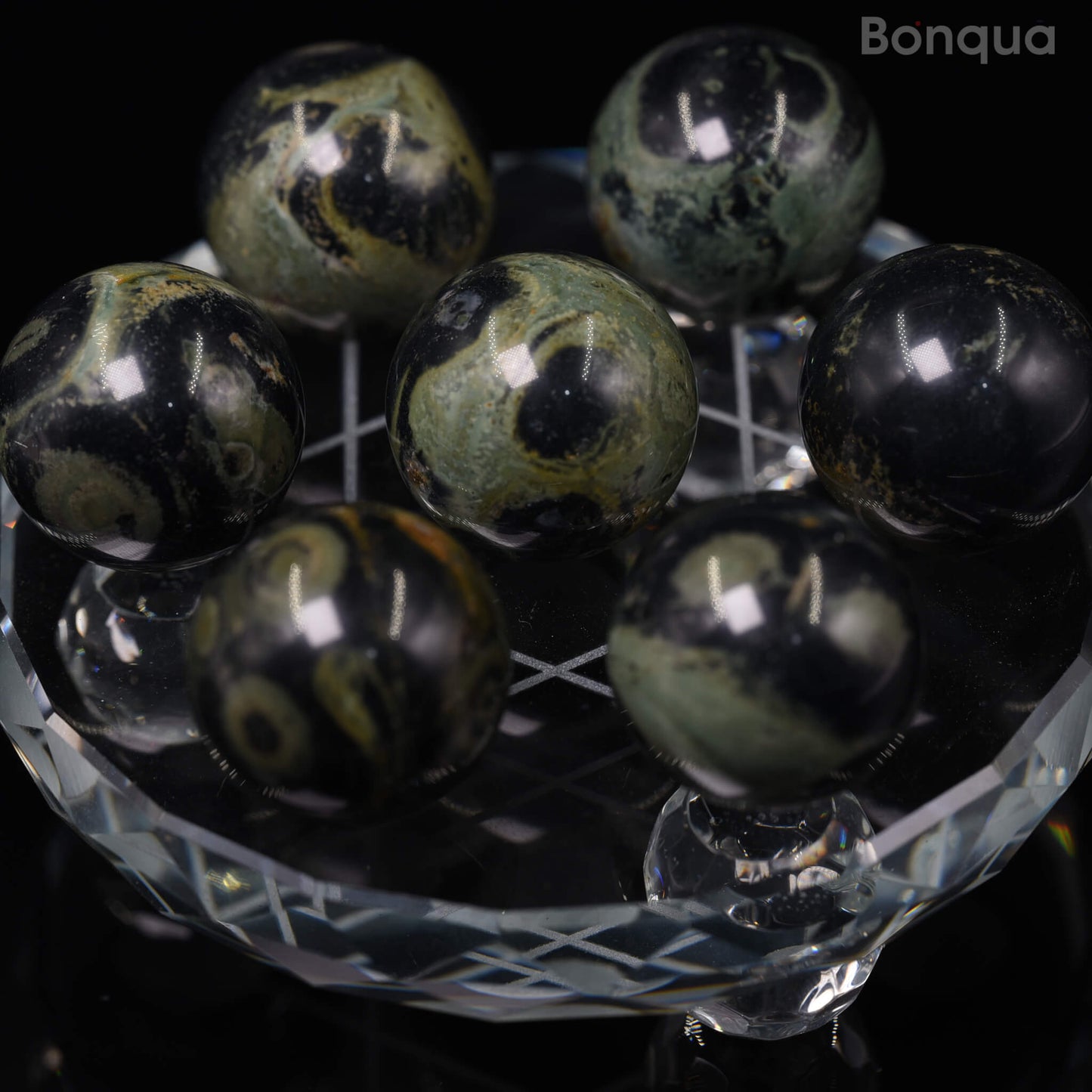 7 pc 20 MM Jaspe Kambaba  Petite Sphere Avec Socle 7 Chakra