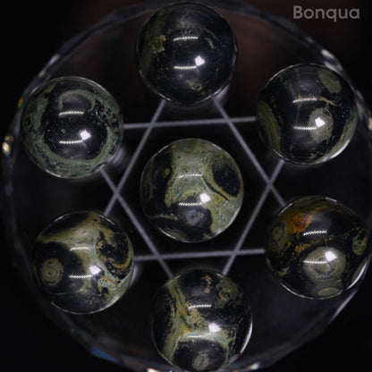 7 pc 20 MM Jaspe Kambaba  Petite Sphere Avec Socle 7 Chakra
