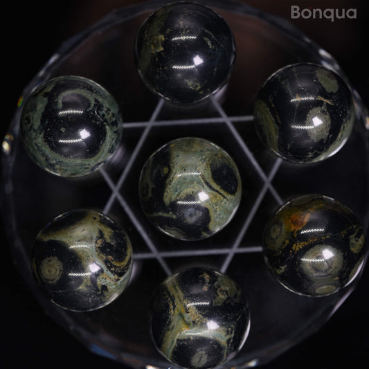 7 pc 20 MM Jaspe Kambaba  Petite Sphere Avec Socle 7 Chakra