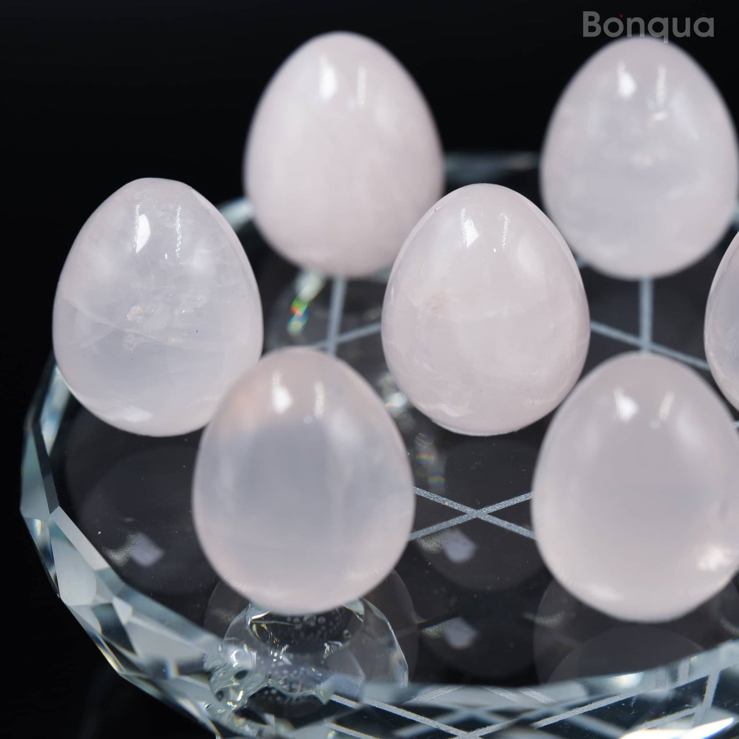 7 pc 20 MM Petit Oeuf en Quartz Rose Sphère Avec Socle 7 Chakra