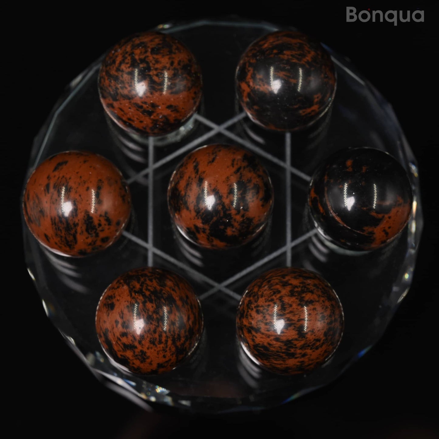7 pc 20 MM Obsidienne Acajou Petite Sphere Avec Socle 7 Chakra