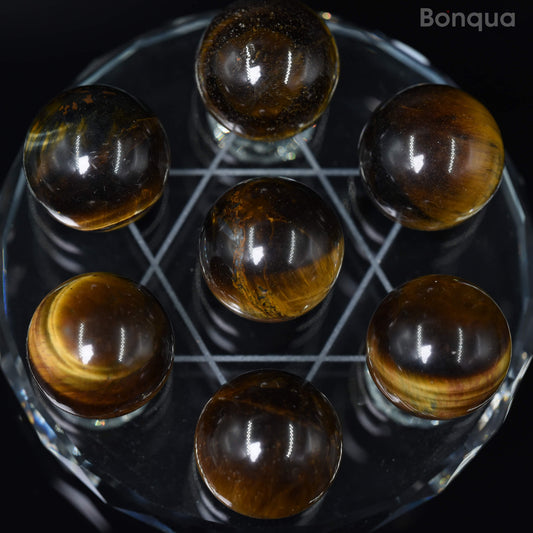 7 pc 20 MM Oeil de Tigre Petite Sphere Avec Socle 7 Chakra