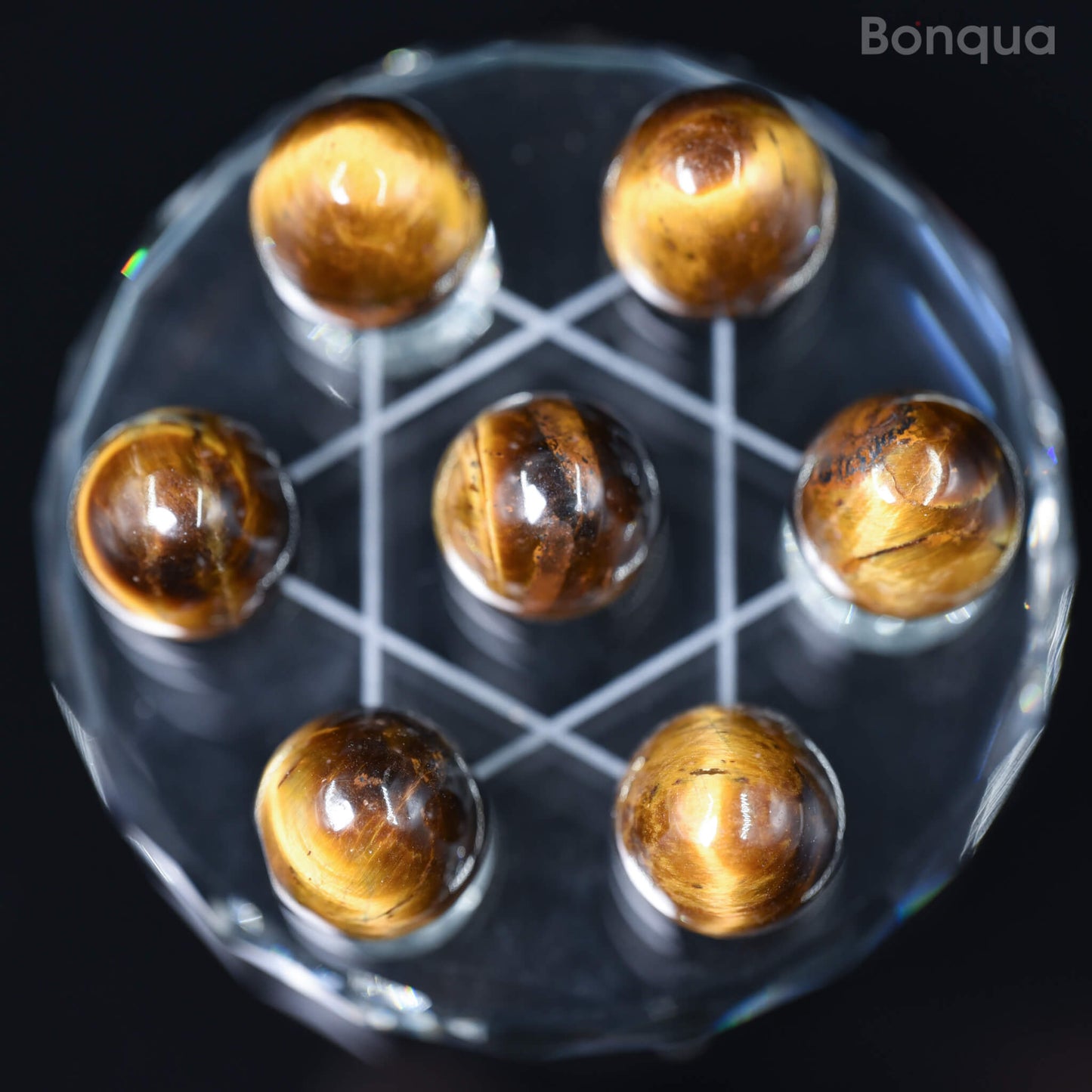 7 pc 20 MM Petit Oeuf  en Oeil de Tigre Sphère Avec Socle 7 Chakra
