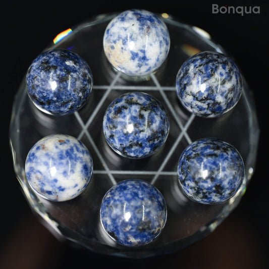 7 pc 20 MM Sodalite  Petite Sphere Avec Socle 7 Chakra