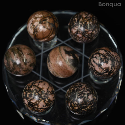 7 pc 20 MM Rhodonite Petite Sphere Avec Socle 7 Chakra
