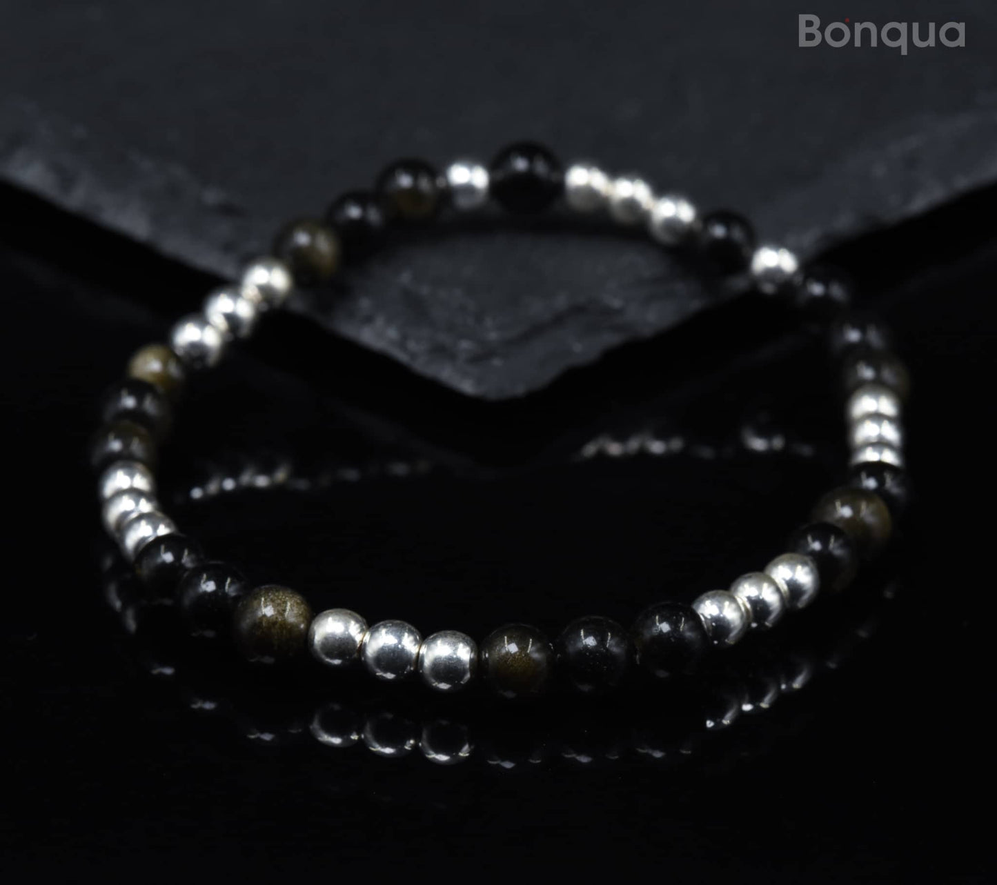 Bracelets Obsidienne Doré AA-   Ronde