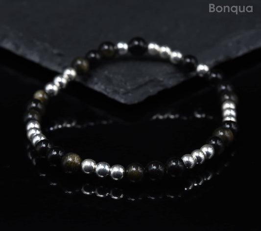 Bracelets Obsidienne Doré AA-   Ronde