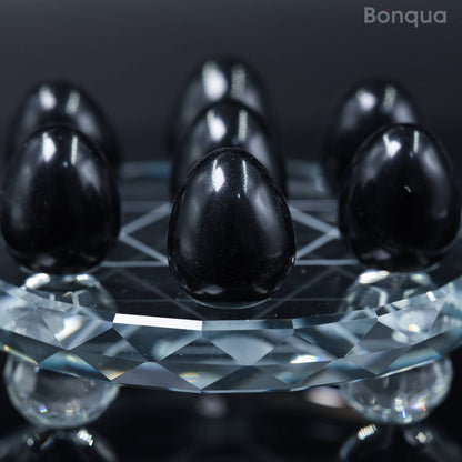 7 pc 20 MM Petit Oeuf en Obsidienne Noire Sphère Avec Socle 7 Chakra