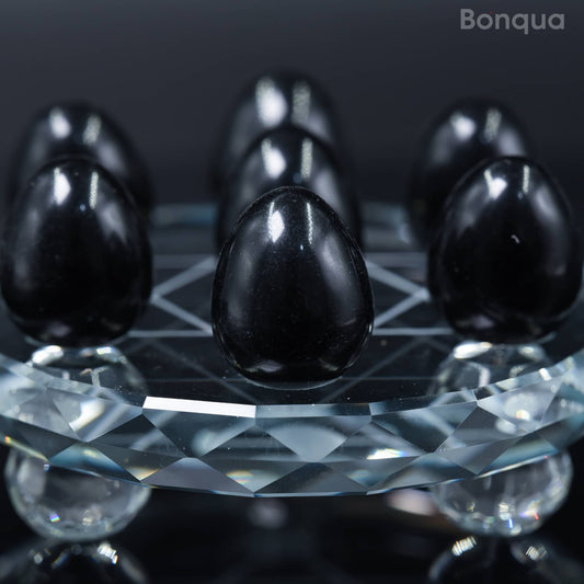 7 pc 20 MM Petit Oeuf en Obsidienne Noire Sphère Avec Socle 7 Chakra