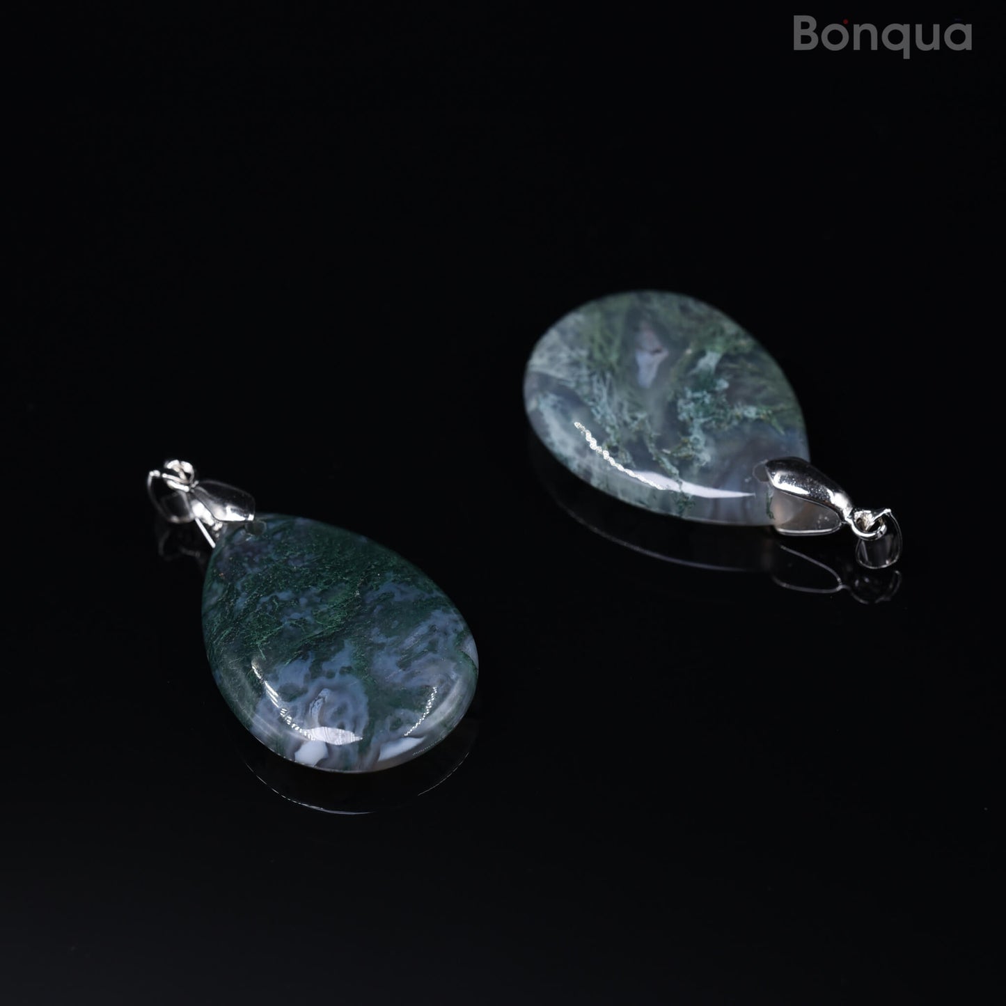 Pendentif Agate Mousse en Forme de Goutte