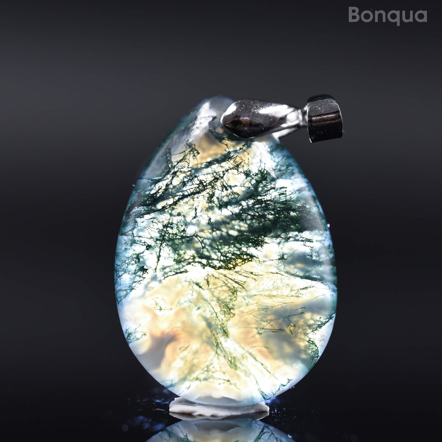 Pendentif Agate Mousse en Forme de Goutte