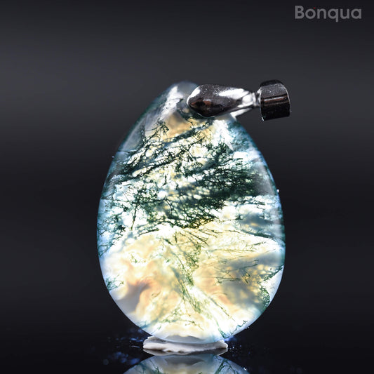 Pendentif Agate Mousse en Forme de Goutte