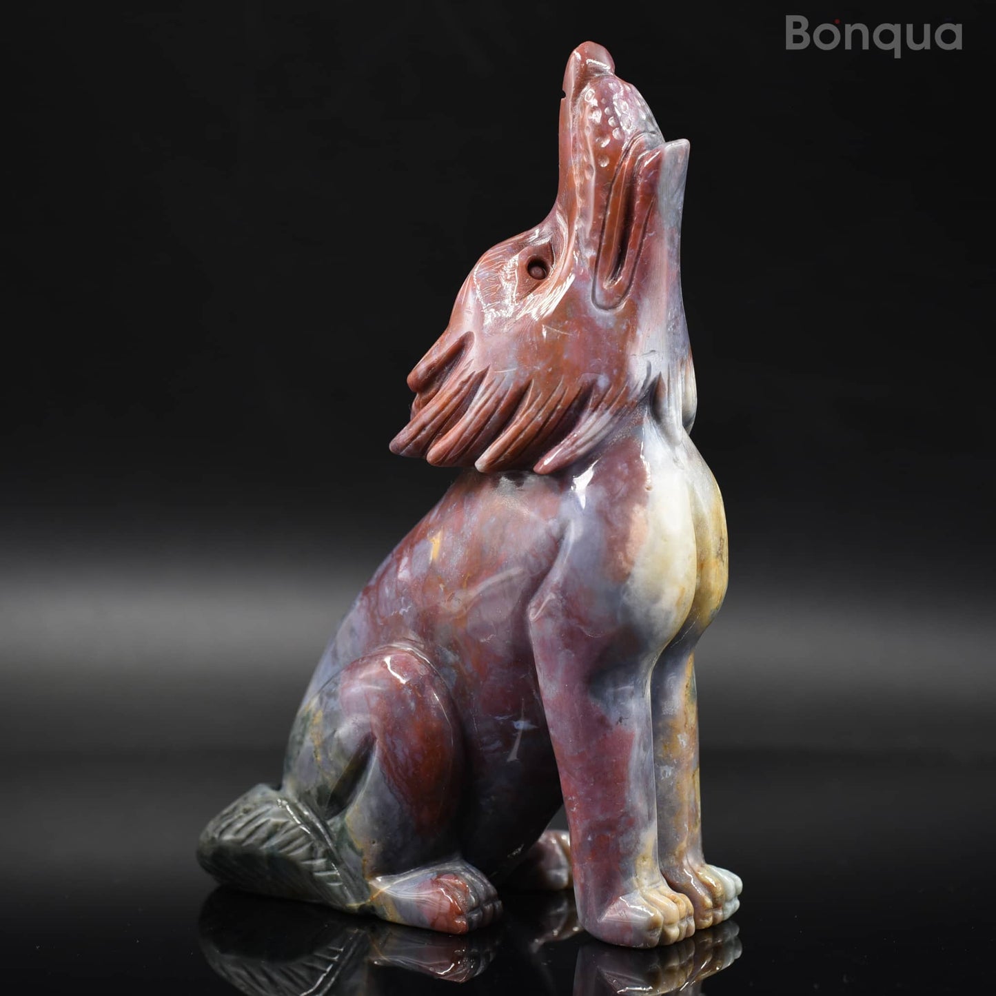 Sculpture Loup en Jaspe Océan