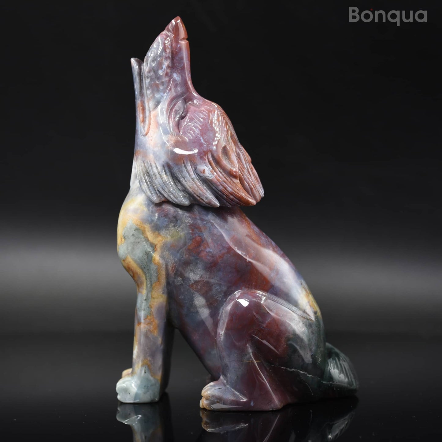 Sculpture Loup en Jaspe Océan