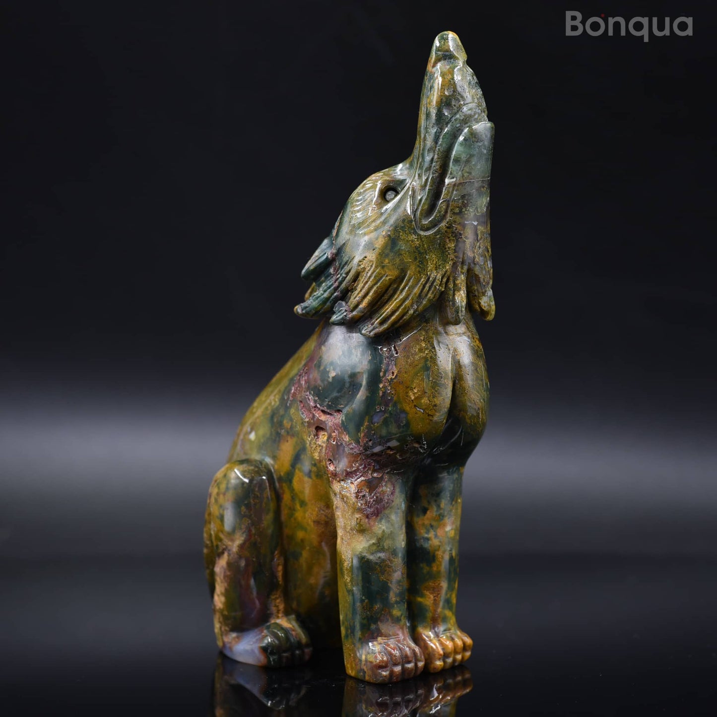 Sculpture Loup en Jaspe Océan