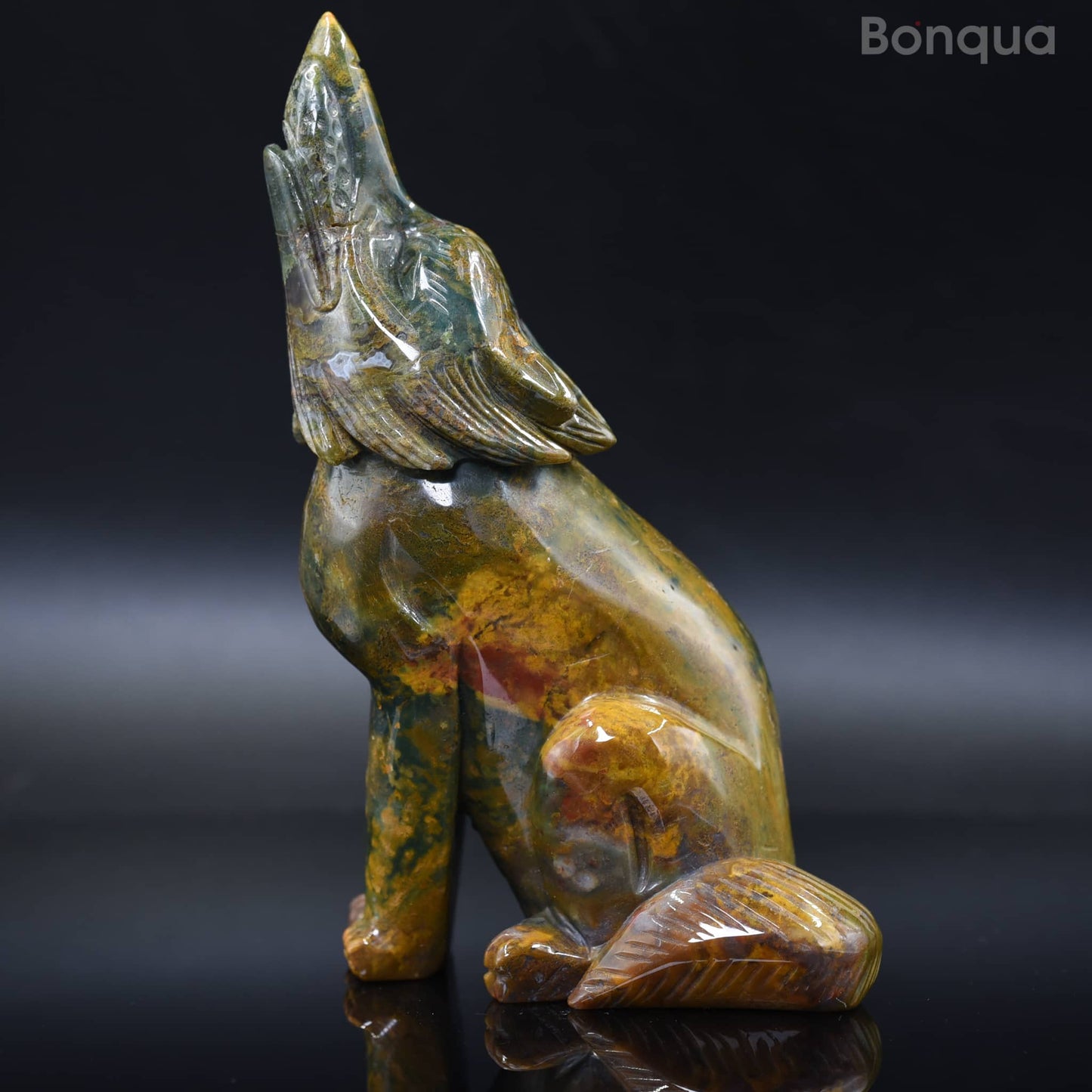 Sculpture Loup en Jaspe Océan