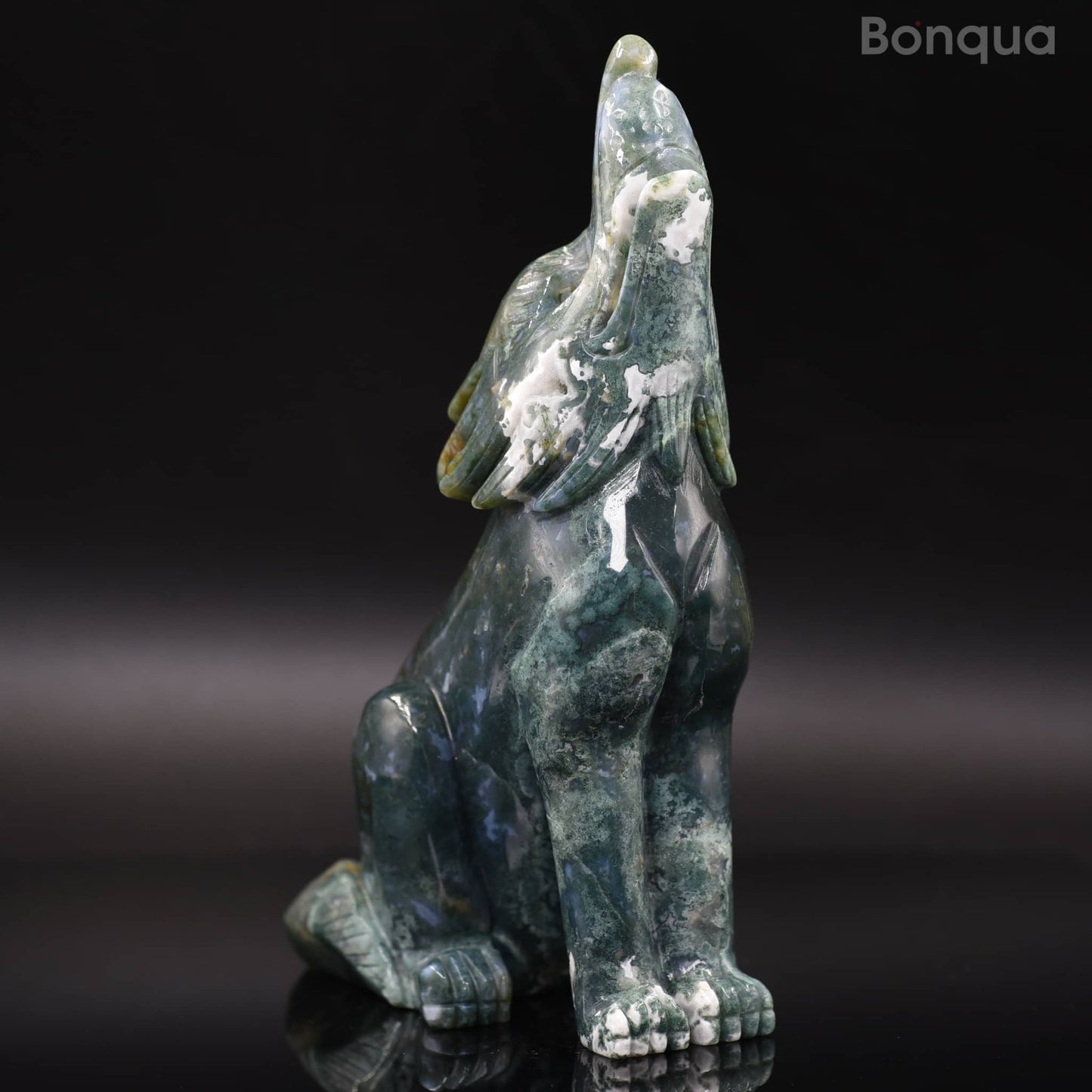 Sculpture Loup en Jaspe Océan