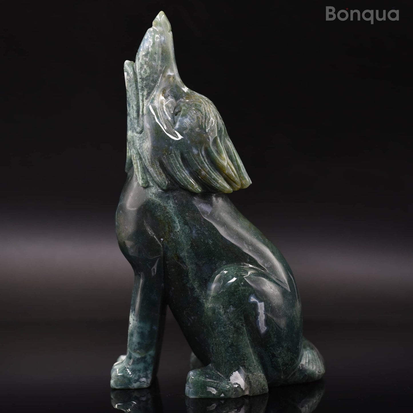 Sculpture Loup en Jaspe Océan