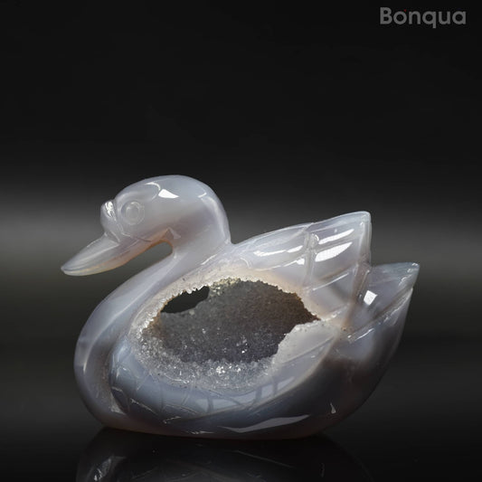 Sculpture cygne en Agate Druse