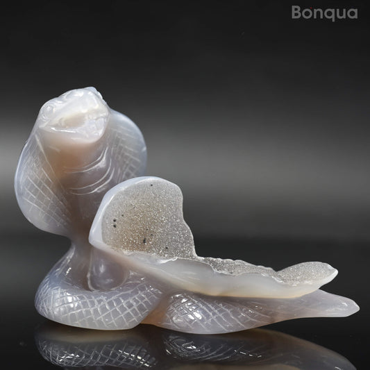 Sculpture Cobra en Agate Druse