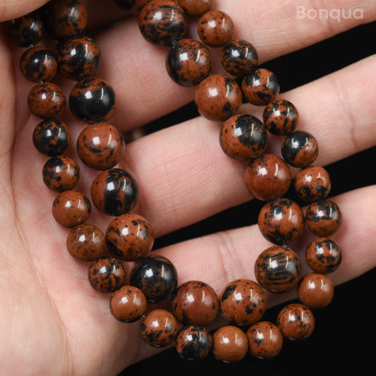 Perles Obsidienne Acajou AA- Ronde