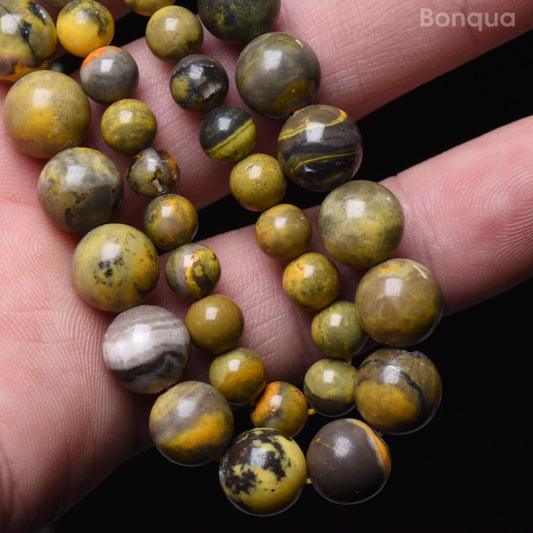 Perles Jaspe Bumble bee AA- Ronde
