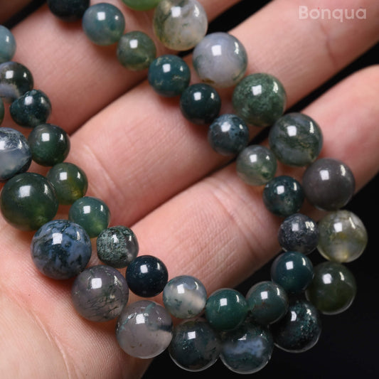Perles Moss Agate AA- Ronde