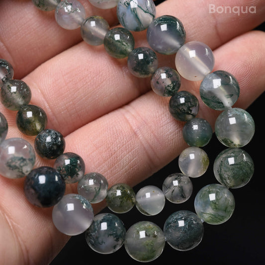 Perles Moss Agate AAA- Ronde