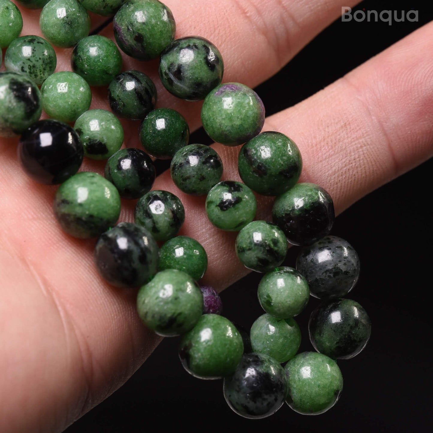 Perles Rubis sur Zoïsite AA- Ronde
