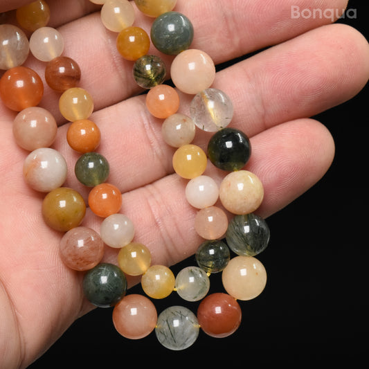 Perles Quartz rutilé multicouleur AA- Ronde
