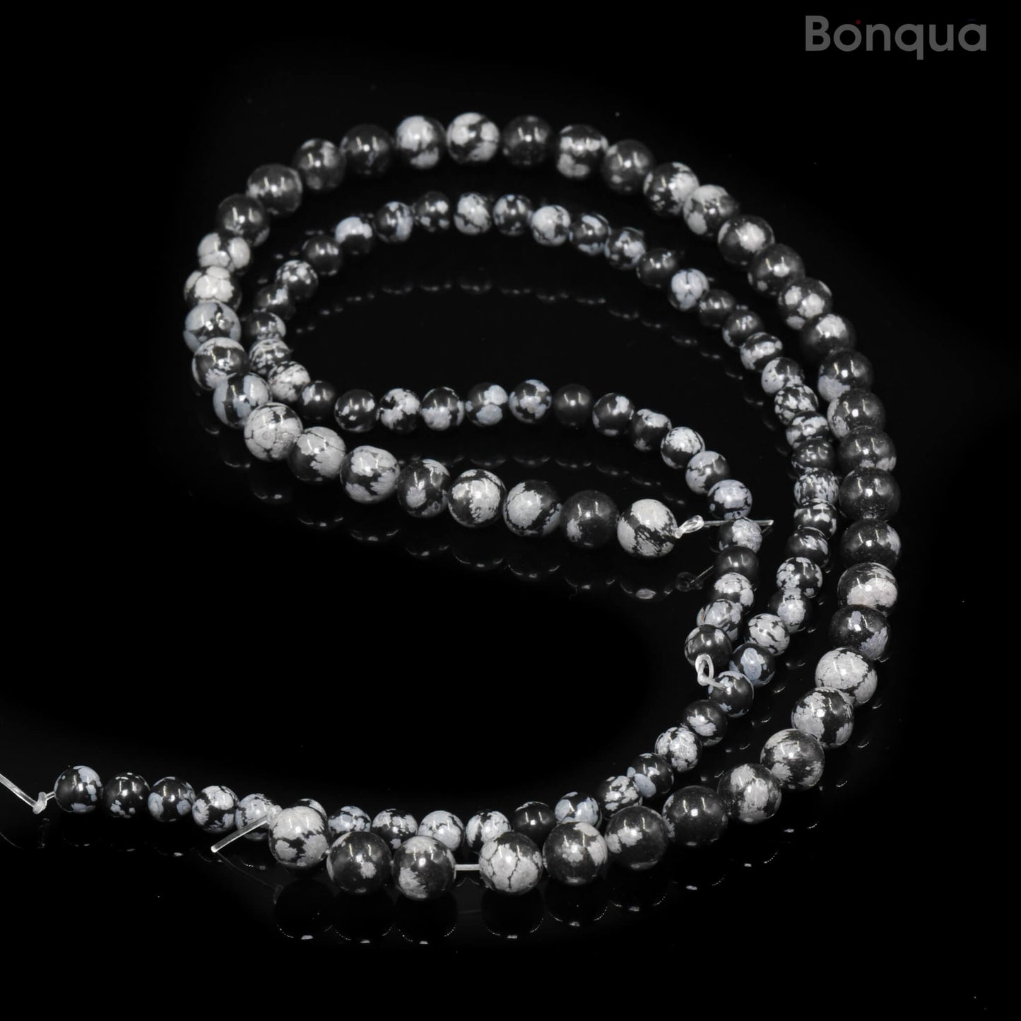 Perles obsidienne flocon de neige AAA- Ronde