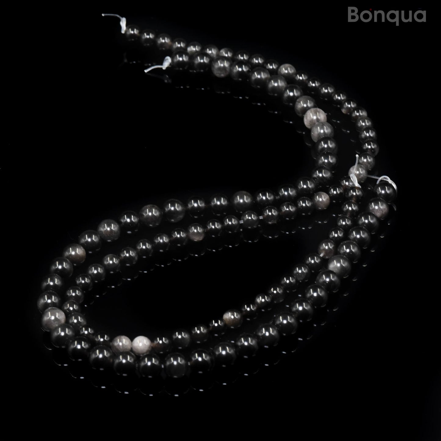 Perles Obsidienne Argent AA- Rond