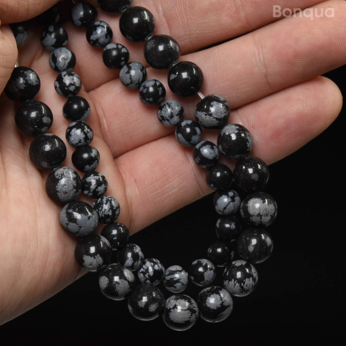 Perles obsidienne flocon de neige AAA- Ronde