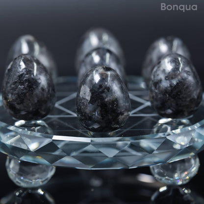 7 pc 20 MM Petit Oeuf en Larvikite Sphère Avec Socle 7 Chakra