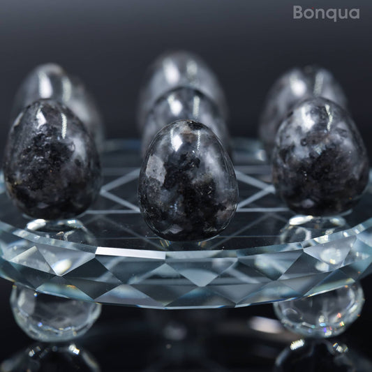 7 pc 20 MM Petit Oeuf en Larvikite Sphère Avec Socle 7 Chakra