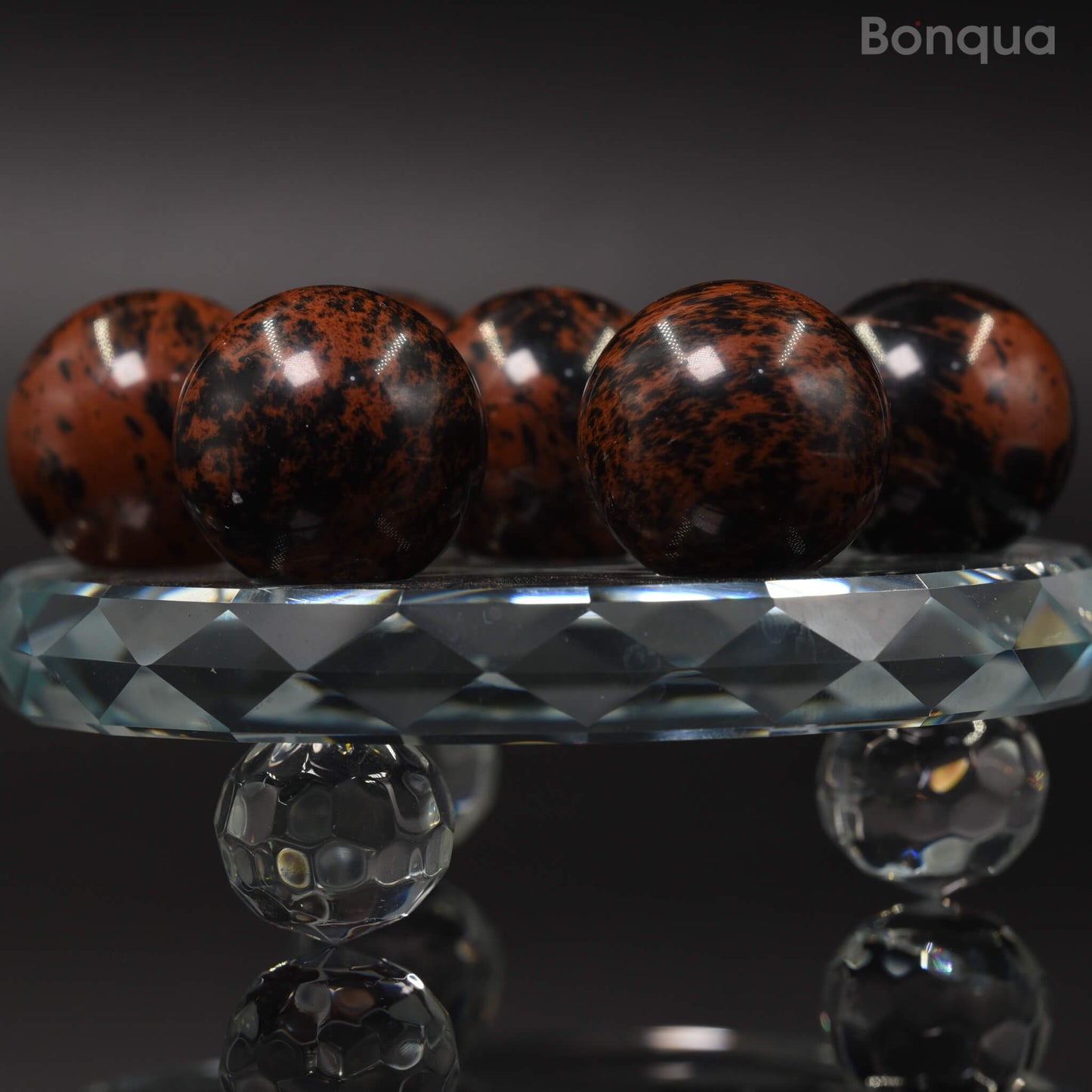 7 pc 20 MM Obsidienne Acajou Petite Sphere Avec Socle 7 Chakra